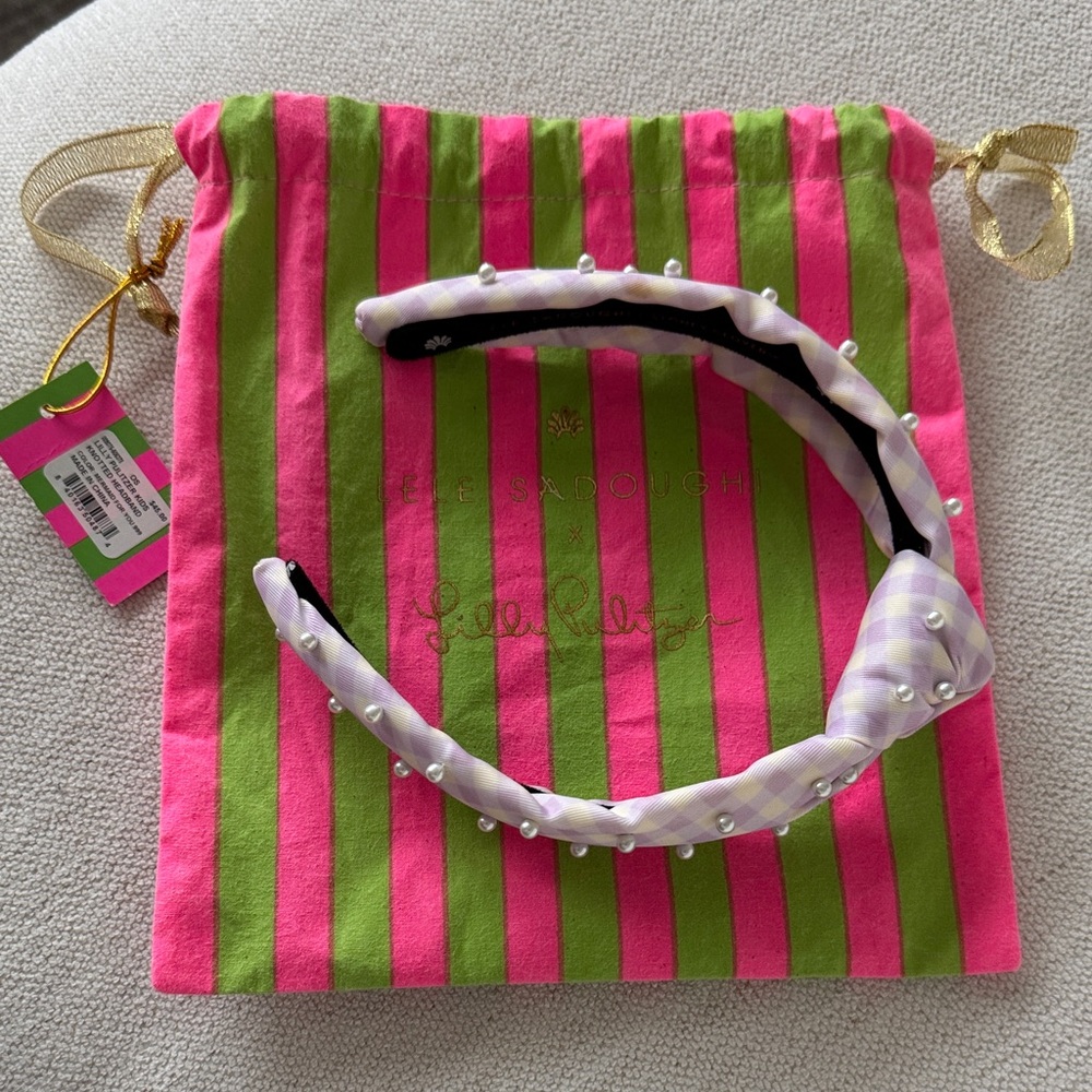 Lilly Pulitzer Lavender & White Gingham Pearl Knot Headband